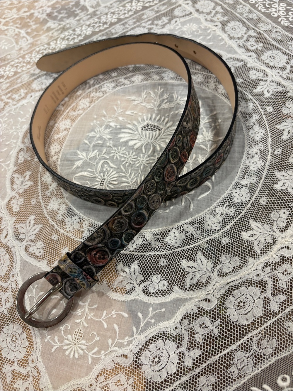 Multicolor Floral Embossed Leather Belt - Women's Accessory